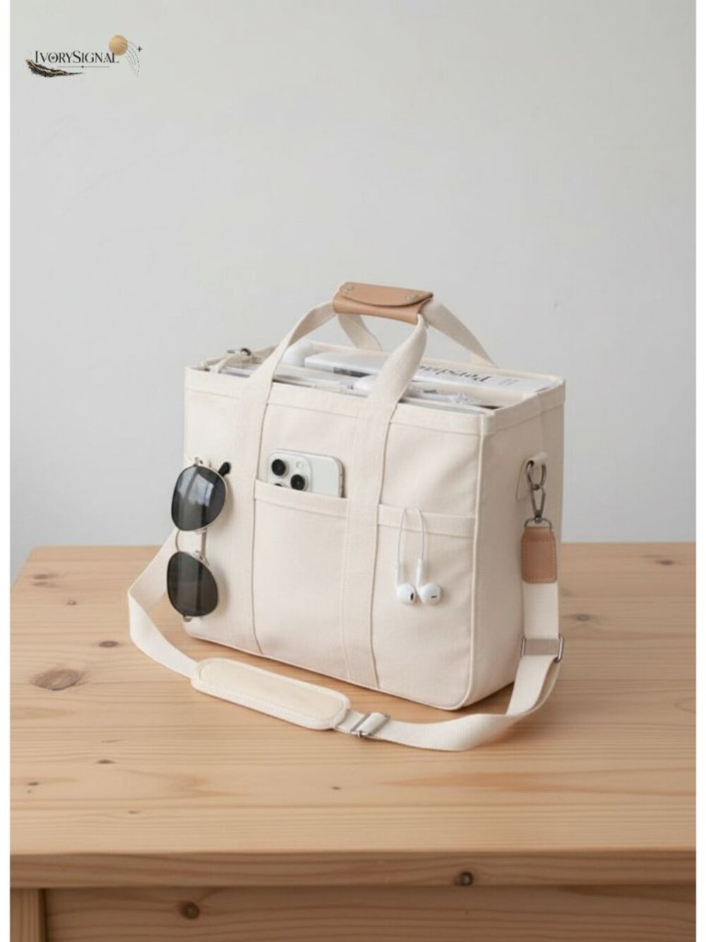 Canvas Tote Bag with Zipper Compartments Large Work Crossbody Purse